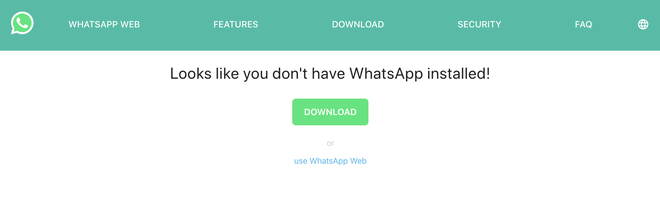 Screenshot of WhatsApp not installed error.