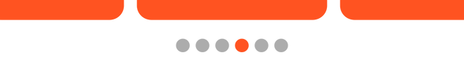 A slide indicator that shows six dots where one dot has a different color, indicating an active slide