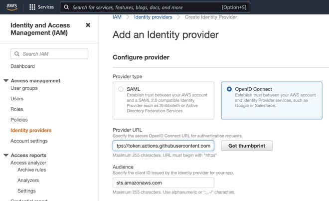 Add GitHub as identity provider to AWS IAM.
