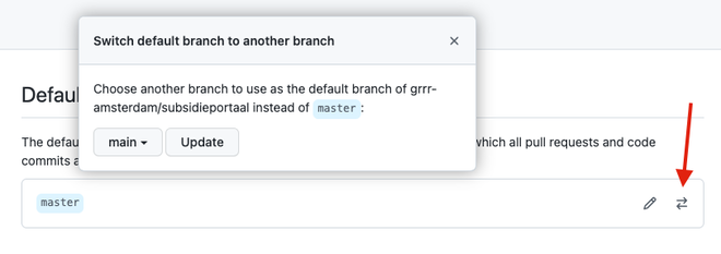 The GitHub UI when changing the default branch.
